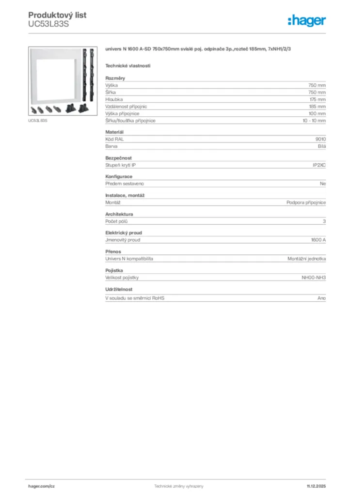 Obrázek Hager Produktový list UC53L83S | Hager