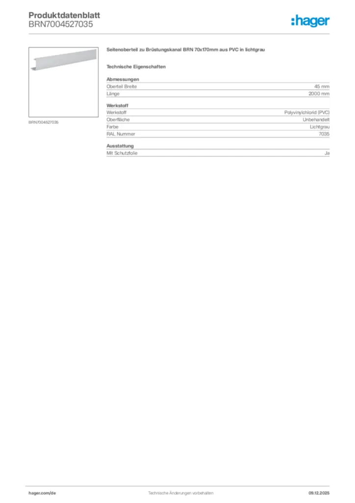 Bild Hager Produktdatenblatt BRN7004527035 | Hager Deutschland