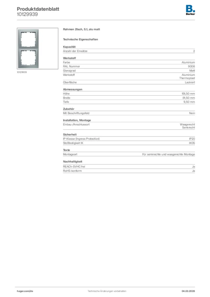 Bild Berker Produktdatenblatt 10129939 | Hager Deutschland