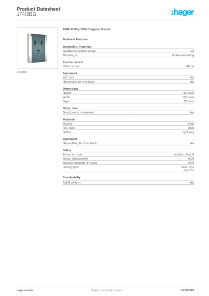 Image Hager Product data sheet JF412BG  | Hager