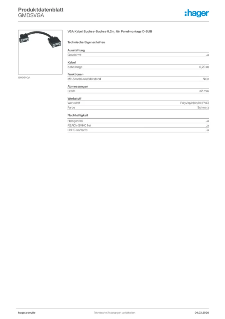 Bild Hager Produktdatenblatt GMDSVGA | Hager Deutschland