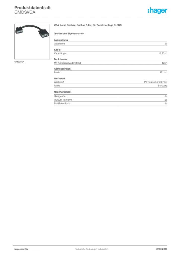 Bild Hager Produktdatenblatt GMDSVGA | Hager Deutschland