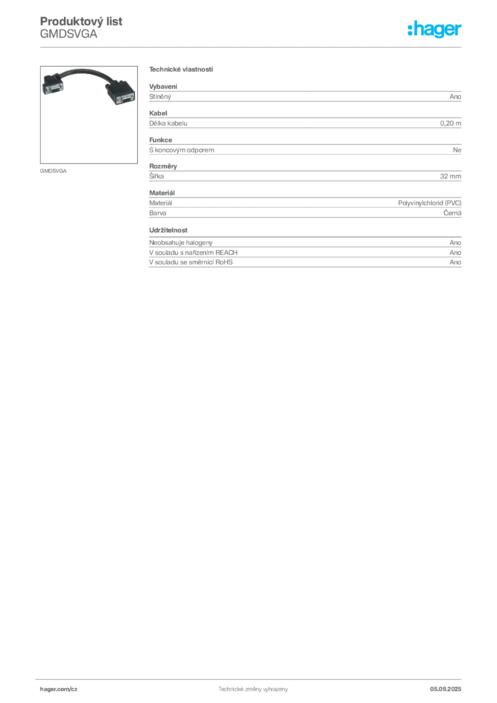 Obrázek Hager Produktový list GMDSVGA | Hager