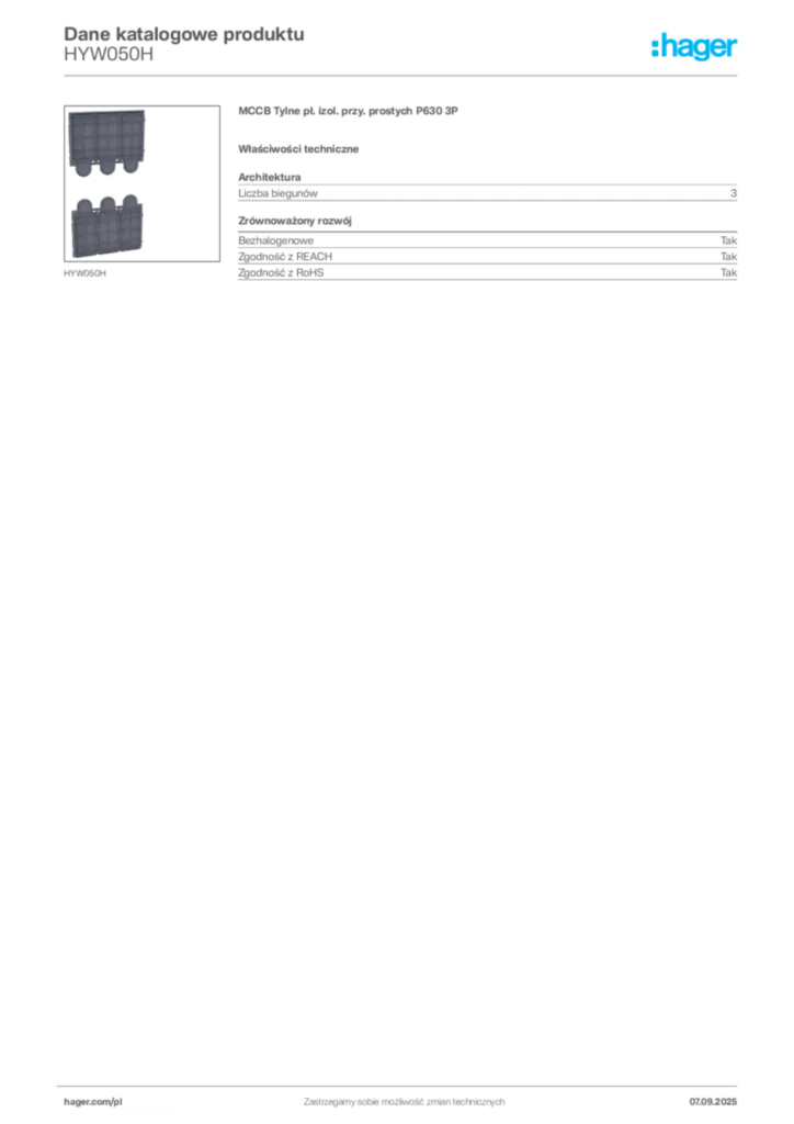 Zdjęcie Hager Dane katalogowe produktu HYW050H | Hager Polska