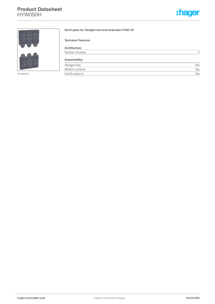 Image Hager Product data sheet HYW050H  | Hager
