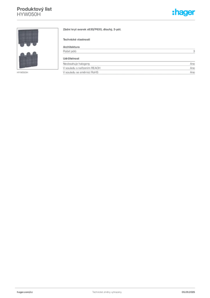 Obrázek Hager Produktový list HYW050H | Hager