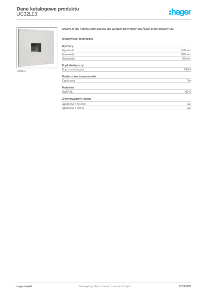 Zdjęcie Hager Dane katalogowe produktu UC32LE3 | Hager Polska