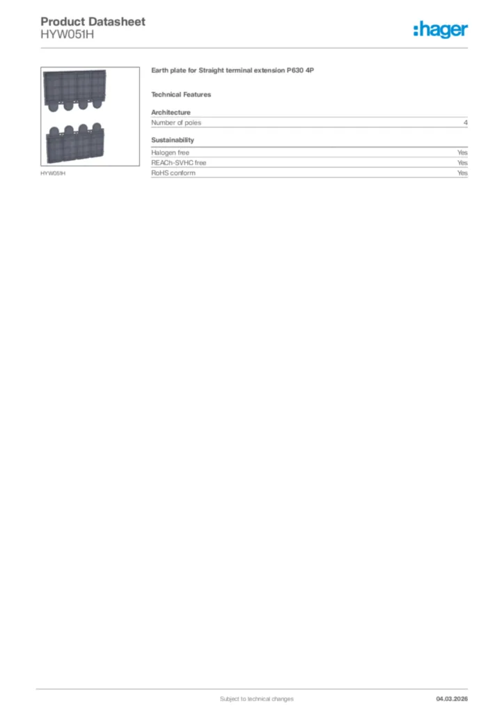 Image Hager Product data sheet HYW051H  | Hager Africa