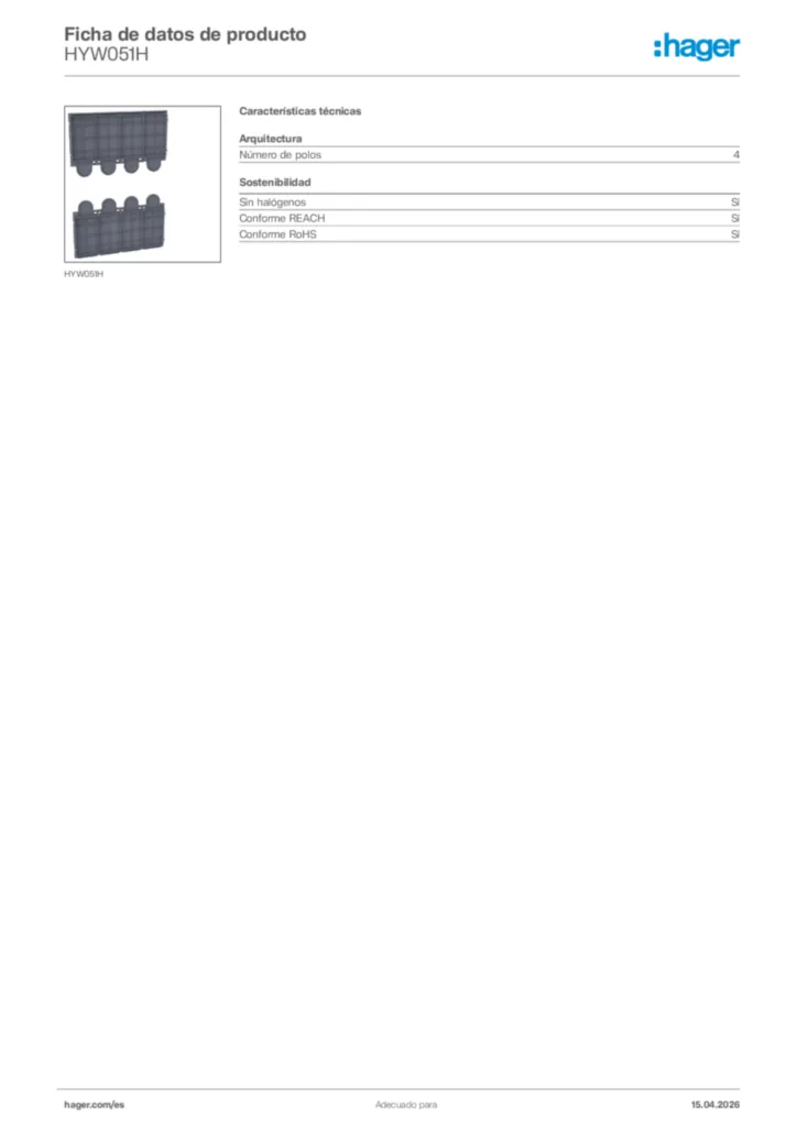 Imagen Hager Ficha de datos de producto HYW051H | Hager España