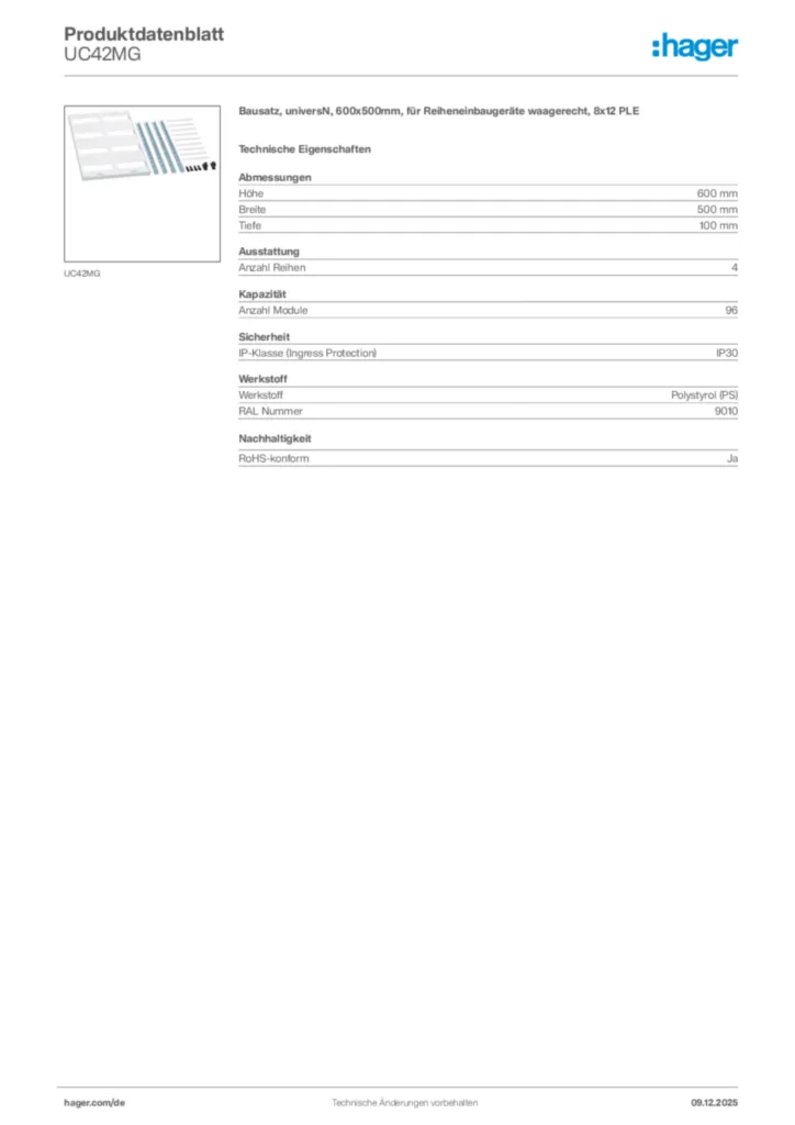 Bild Hager Produktdatenblatt UC42MG | Hager Deutschland