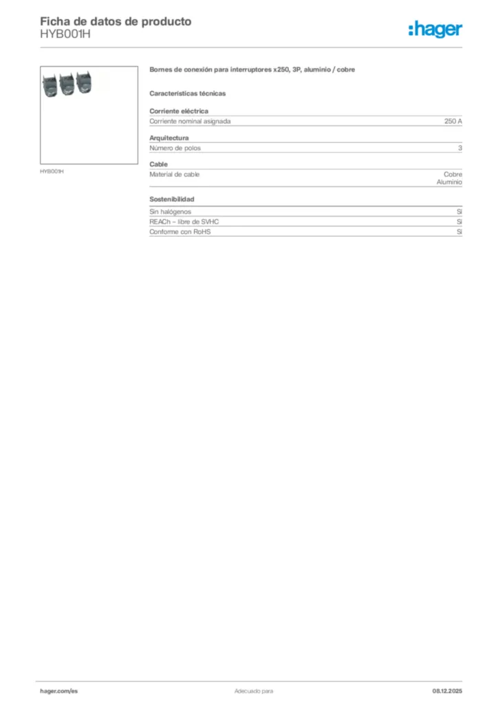 Imagen Hager Ficha de datos de producto HYB001H | Hager España
