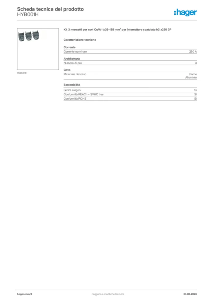 Immagine Hager Scheda tecnica del prodotto HYB001H | Hager Italia