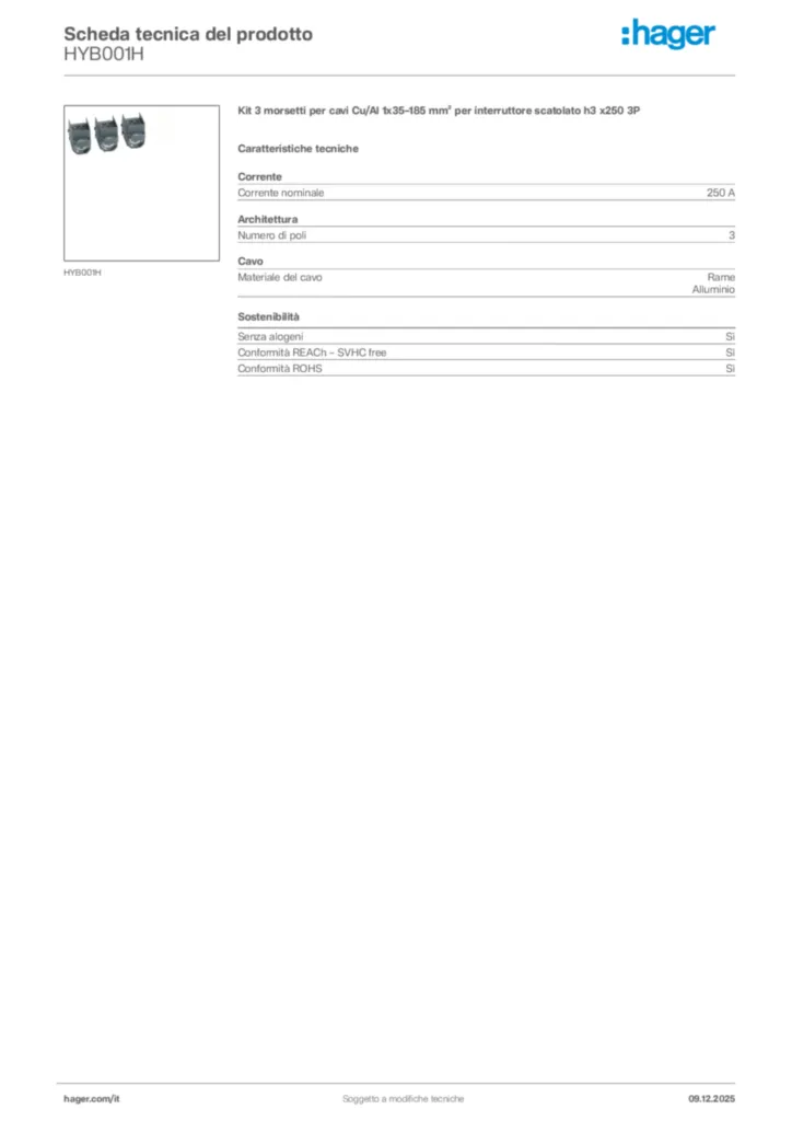 Immagine Hager Scheda tecnica del prodotto HYB001H | Hager Italia