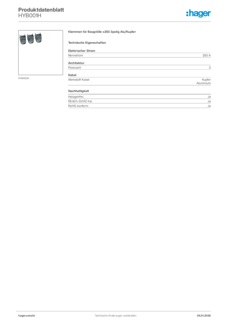 Bild Hager Produktdatenblatt HYB001H | Hager Deutschland