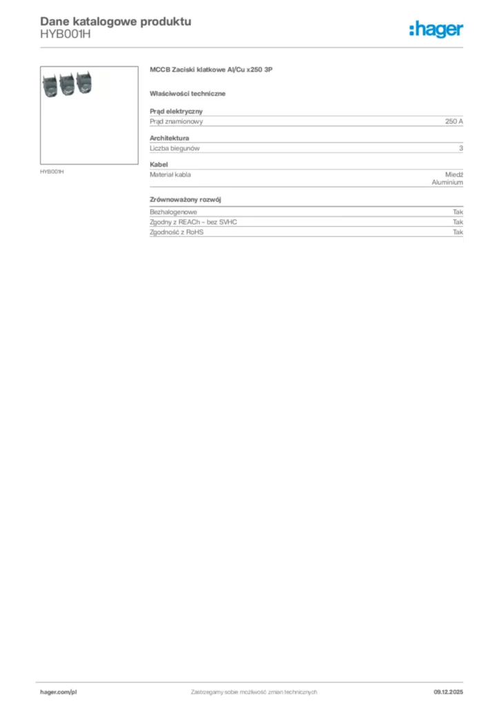 Zdjęcie Hager Dane katalogowe produktu HYB001H | Hager Polska
