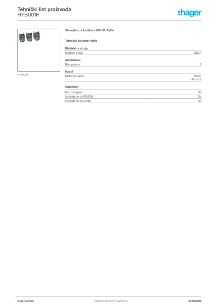Slika Hager Product data sheet HYB001H  | Hager