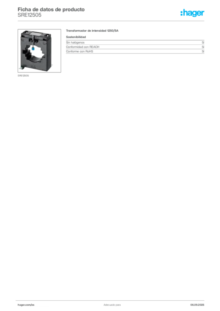 Imagen Hager Ficha de datos de producto SRE12505 | Hager España