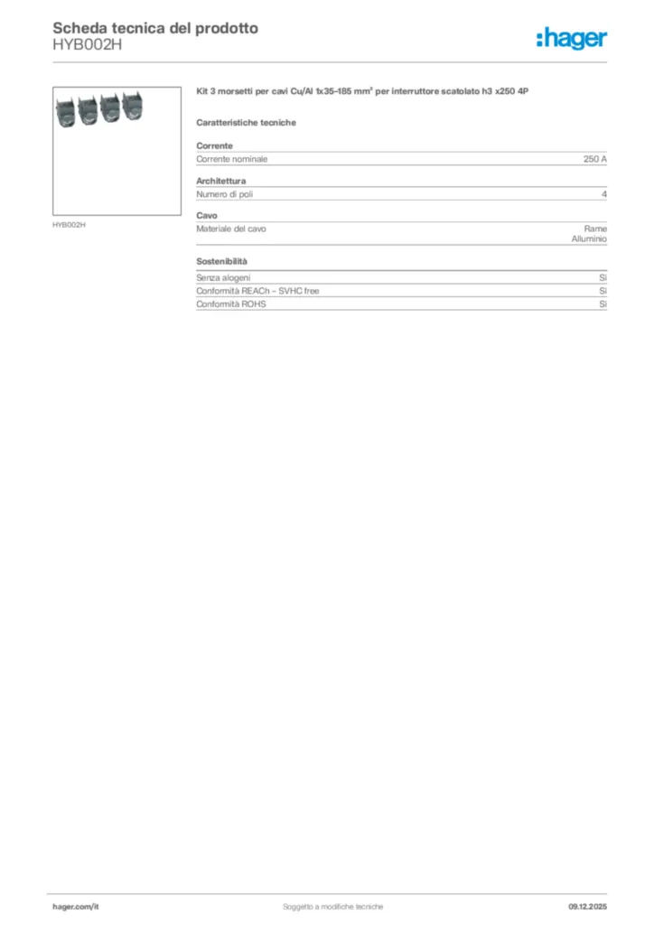 Immagine Hager Scheda tecnica del prodotto HYB002H | Hager Italia