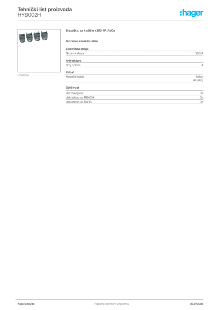 Slika Hager Product data sheet HYB002H  | Hager