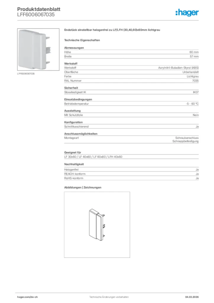 Bild Hager Produktdatenblatt LFF6006067035 | Hager Schweiz