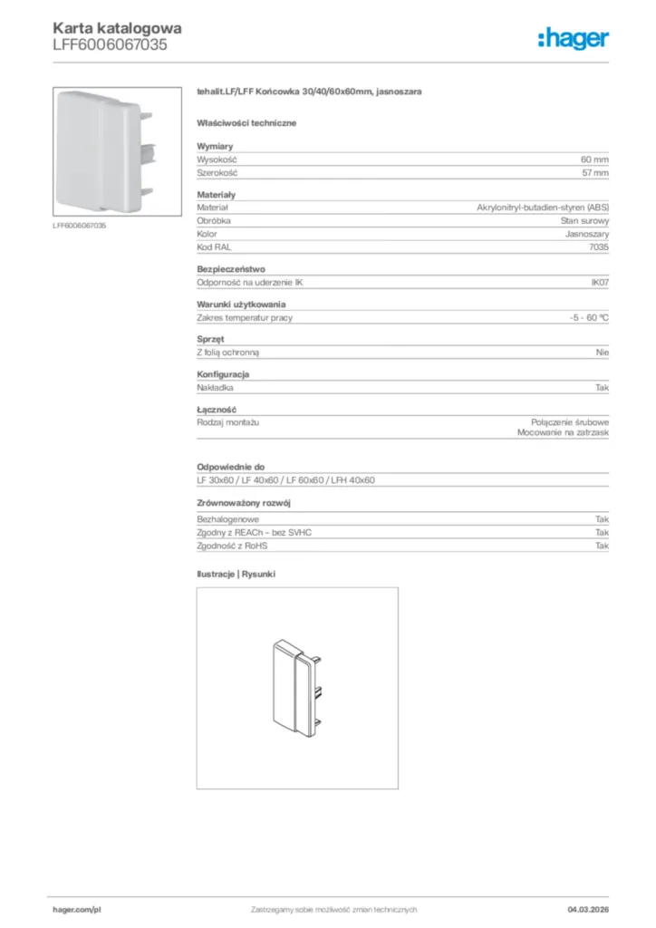 Zdjęcie Hager Karta katalogowa LFF6006067035 | Hager Polska