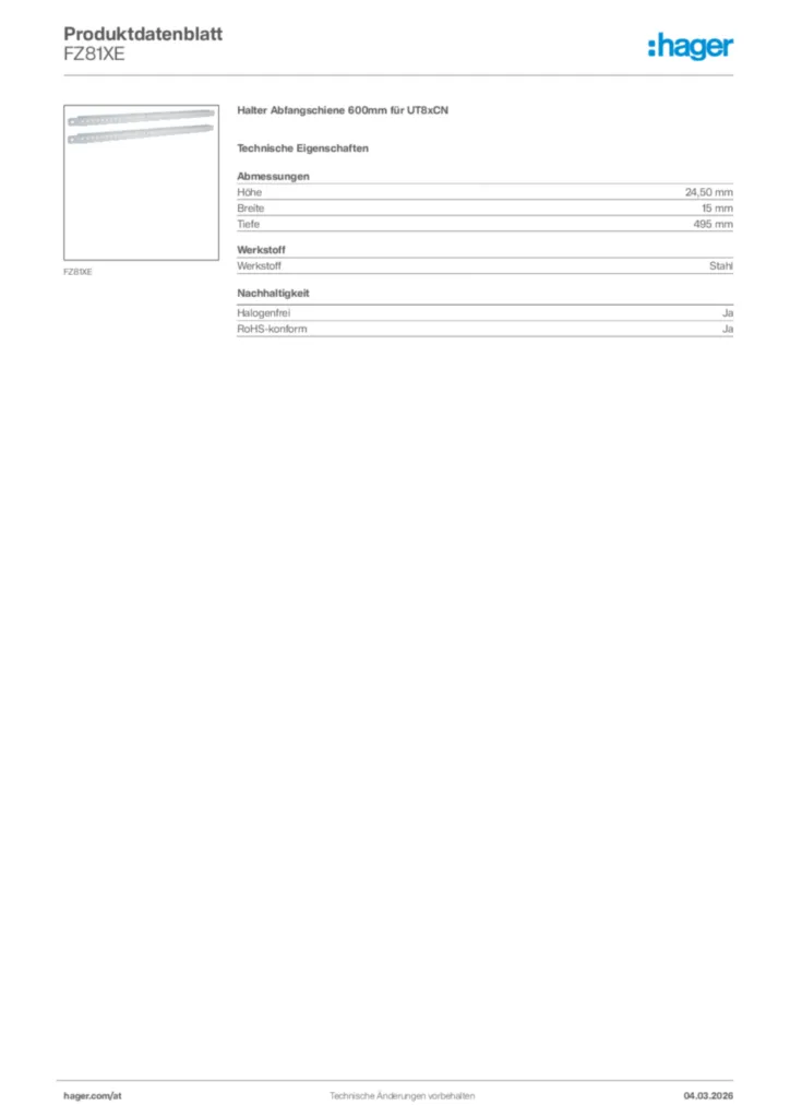 Bild Hager Produktdatenblatt FZ81XE | Hager Deutschland