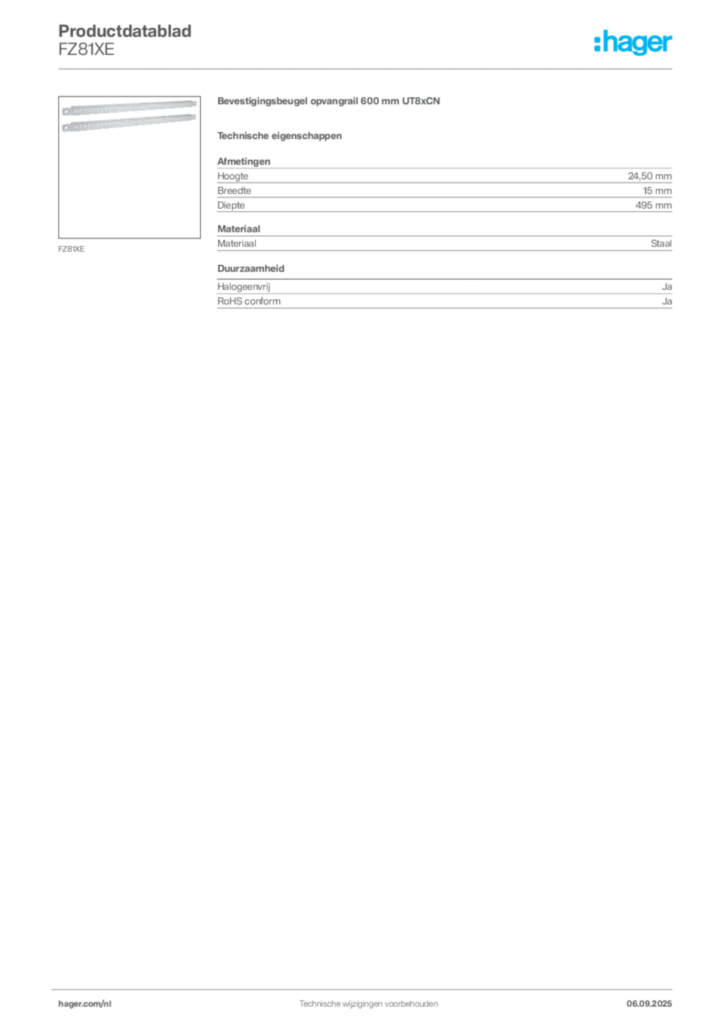 Afbeelding Hager Productdatablad FZ81XE | Hager Nederland