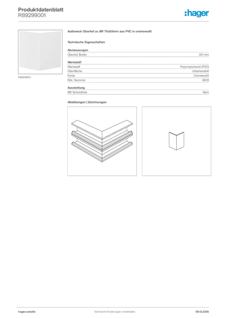 Bild Hager Produktdatenblatt R89299001 | Hager Deutschland