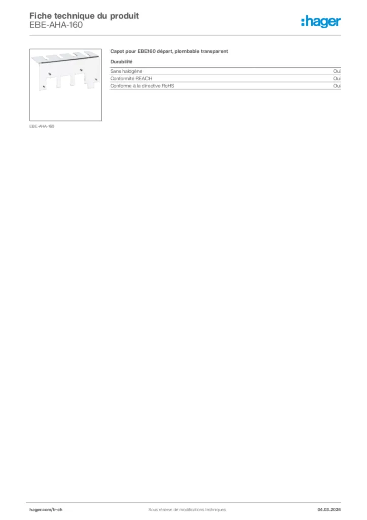 Image Hager Fiche technique du produit EBE-AHA-160 | Hager Suisse