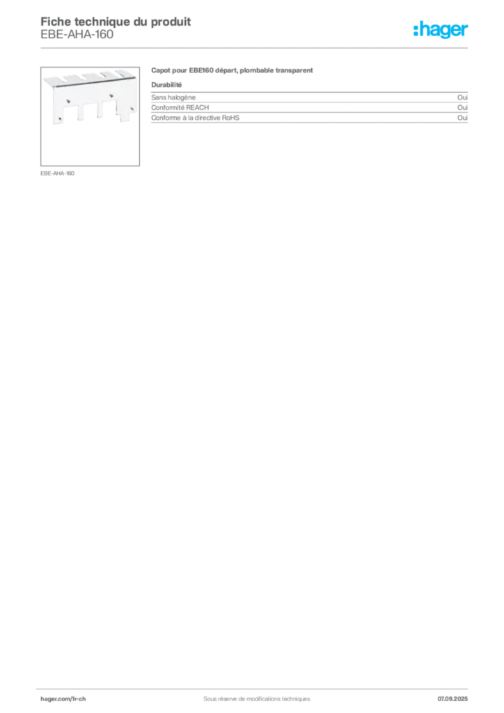 Image Hager Fiche technique du produit EBE-AHA-160 | Hager Suisse