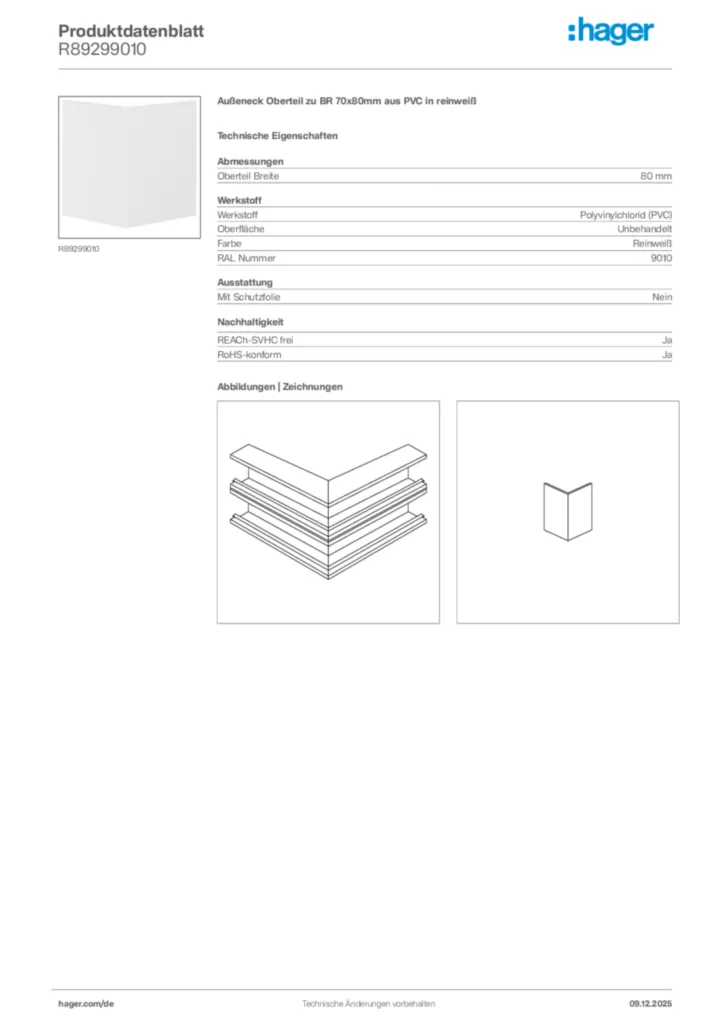 Bild Hager Produktdatenblatt R89299010 | Hager Deutschland