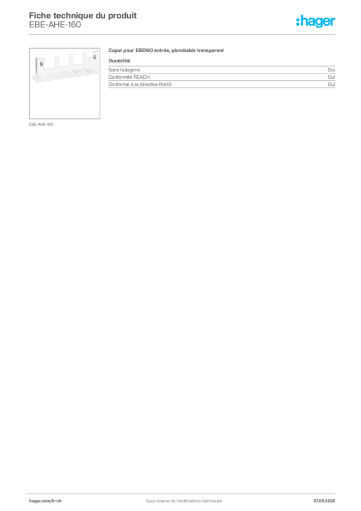Image Hager Fiche technique du produit EBE-AHE-160 | Hager Suisse