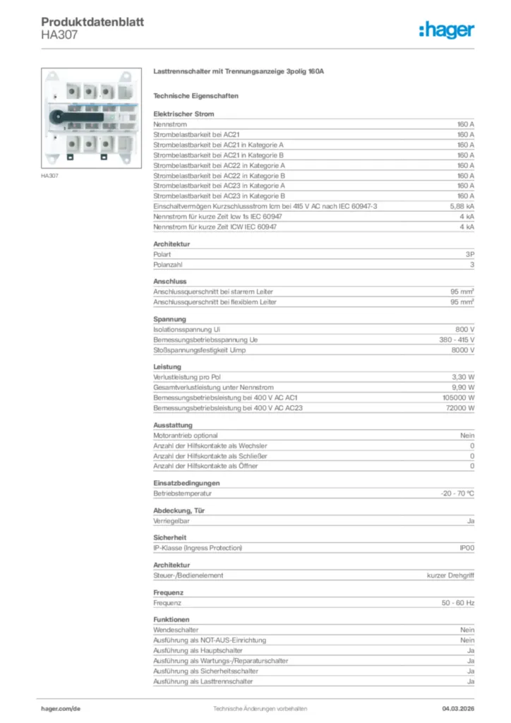 Bild Hager Produktdatenblatt HA307 | Hager Deutschland