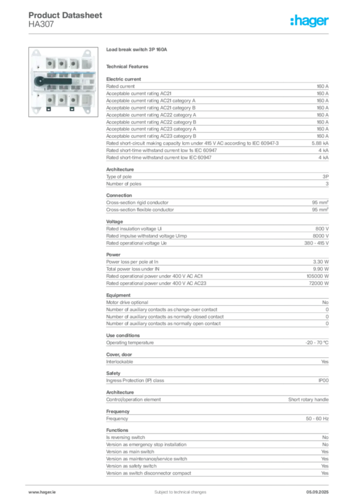 Image Hager Product data sheet HA307  | Hager