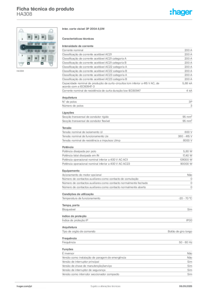 Imagem Hager Ficha técnica do produto HA308 | Hager Portugal