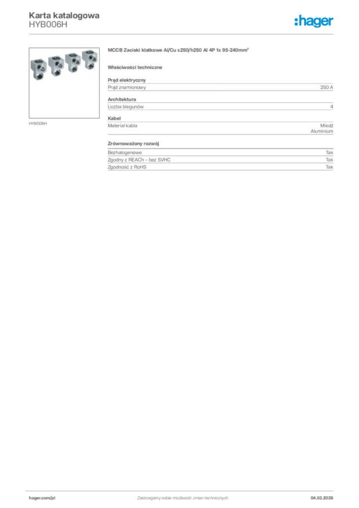Zdjęcie Hager Karta katalogowa HYB006H | Hager Polska