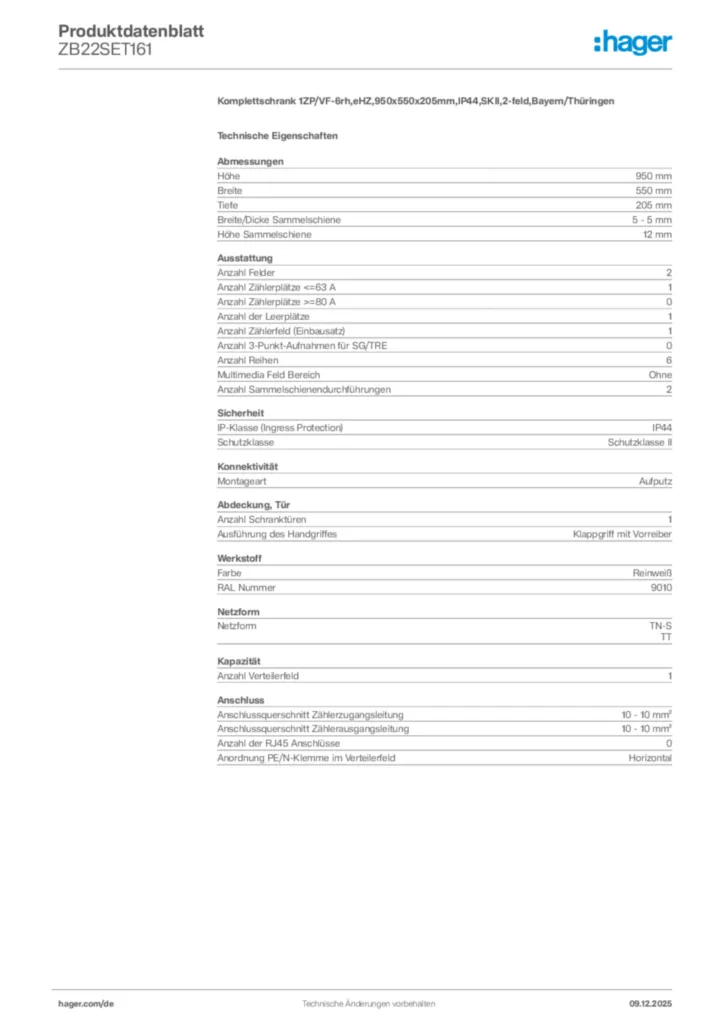 Bild Hager Produktdatenblatt ZB22SET161 | Hager Deutschland