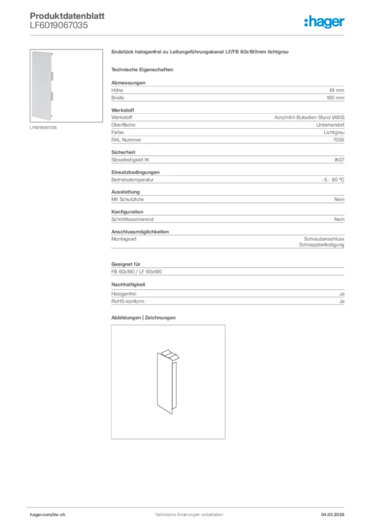 Bild Hager Produktdatenblatt LF6019067035 | Hager Schweiz