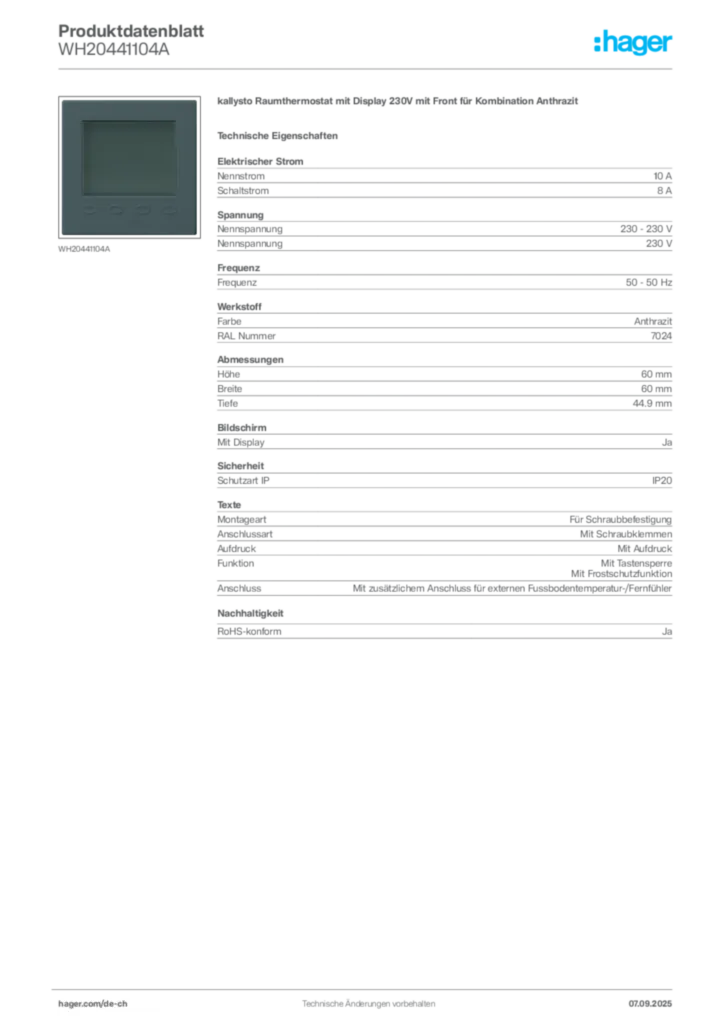 Bild Hager Produktdatenblatt WH20441104A | Hager Schweiz