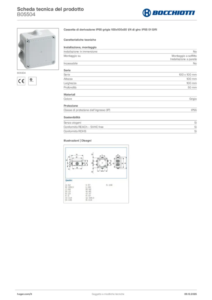 Immagine Bocchiotti Scheda tecnica del prodotto B05504 | Hager Italia