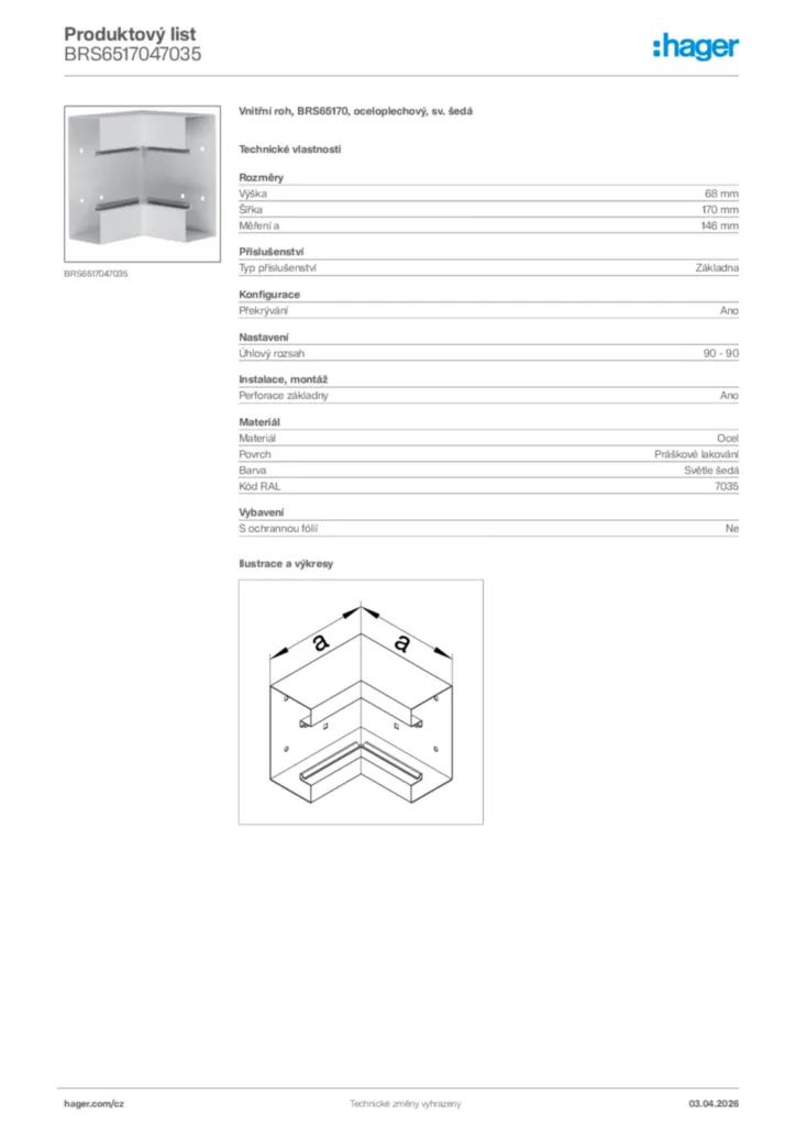 Obrázek Hager Product data sheet BRS6517047035 | Hager