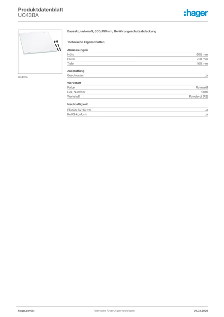 Bild Hager Produktdatenblatt UC43BA | Hager Deutschland