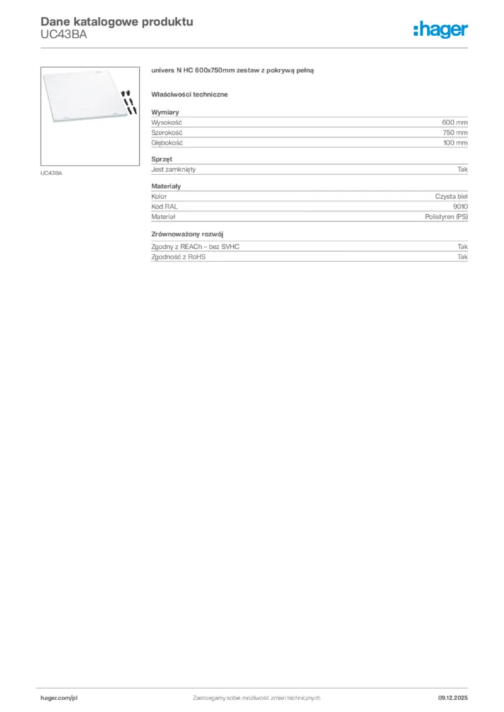 Zdjęcie Hager Dane katalogowe produktu UC43BA | Hager Polska