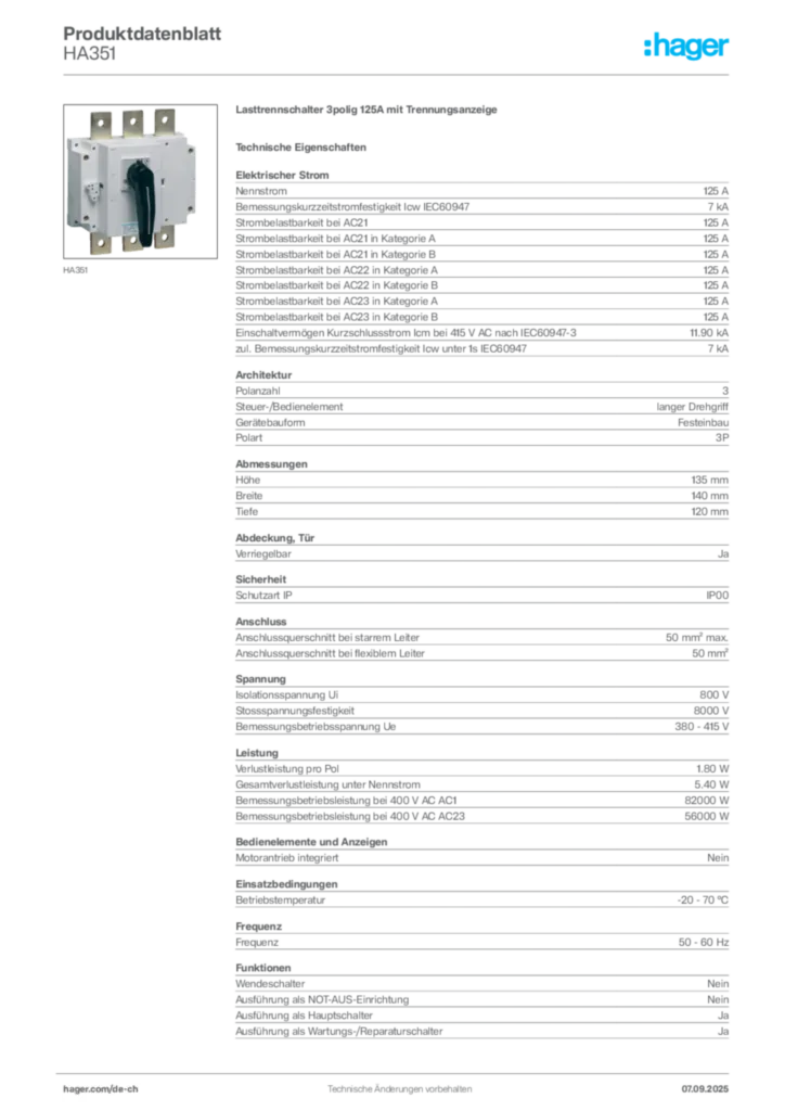 Bild Hager Produktdatenblatt HA351 | Hager Schweiz