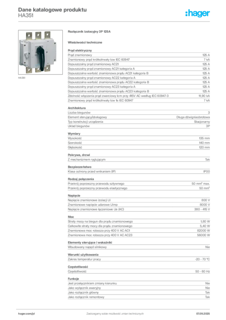 Zdjęcie Hager Dane katalogowe produktu HA351 | Hager Polska