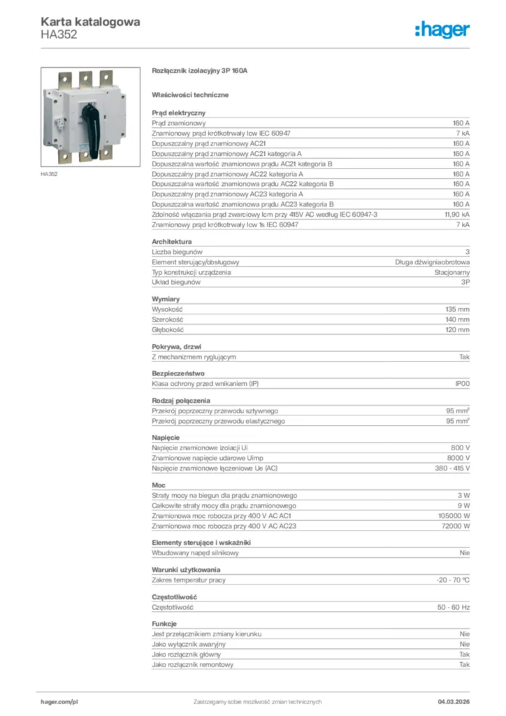 Zdjęcie Hager Karta katalogowa HA352 | Hager Polska