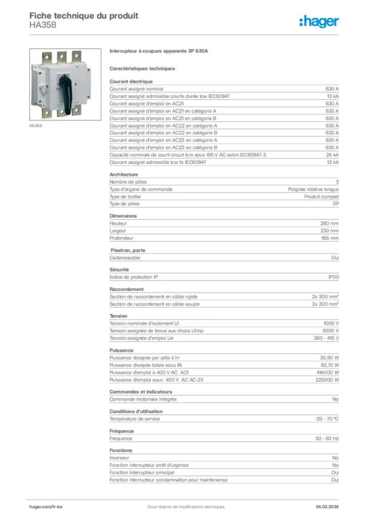 Image Hager Fiche technique du produit HA358 | Hager Belgique