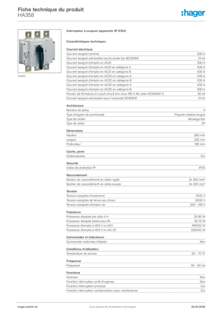 Image Hager Fiche technique du produit HA358 | Hager Suisse
