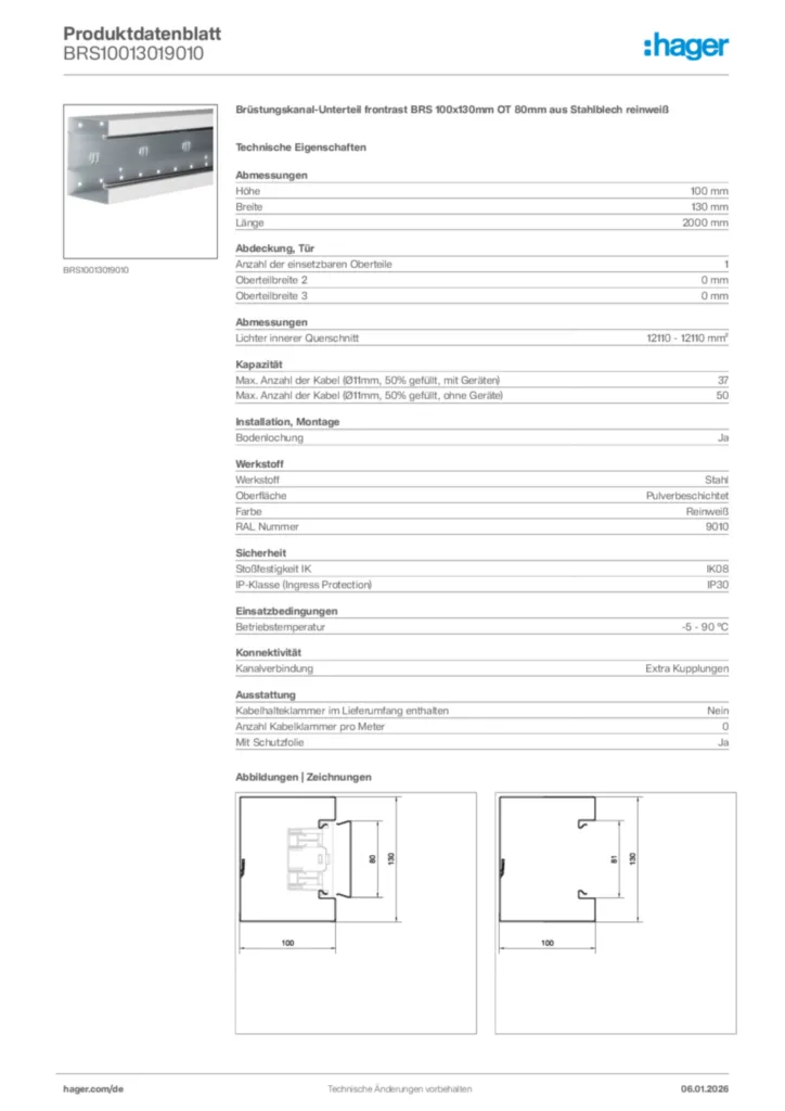 Bild Hager Produktdatenblatt BRS10013019010 | Hager Deutschland
