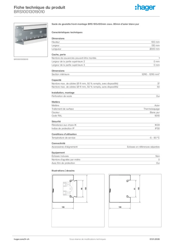 Image Hager Fiche technique du produit BRS10013019010 | Hager Suisse